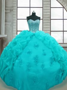Extravagant Aqua Blue Sleeveless Beading and Appliques and Pick Ups Floor Length 15 Quinceanera Dress
