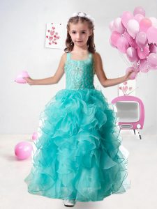 Charming Organza Sleeveless Ankle Length Winning Pageant Gowns and Lace and Appliques