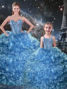 Romantic Baby Blue Ball Gowns Organza Sweetheart Sleeveless Beading and Ruffles Floor Length Lace Up Sweet 16 Dresses