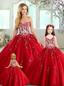 Colorful Floor Length Red 15 Quinceanera Dress Sweetheart Sleeveless Lace Up