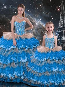 Multi-color Sleeveless Organza Lace Up Sweet 16 Dresses for Military Ball and Sweet 16 and Quinceanera
