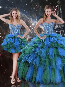 Multi-color Sleeveless Floor Length Beading and Ruffles and Ruffled Layers Lace Up Quinceanera Dresses