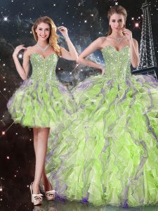 Ideal Ball Gowns Beading and Ruffles Ball Gown Prom Dress Lace Up Organza Sleeveless Floor Length