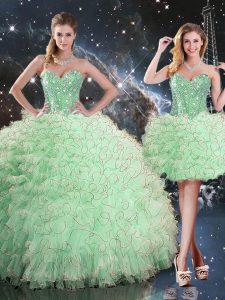 Luxurious Apple Green Lace Up Sweetheart Beading and Ruffles Sweet 16 Dresses Organza Sleeveless
