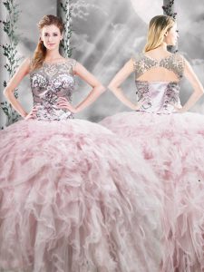 Fitting Pink Sleeveless Tulle Zipper Ball Gown Prom Dress for Military Ball and Sweet 16 and Quinceanera