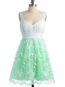 Apple Green Quinceanera Court Dresses Prom and Party and Wedding Party with Lace Straps Sleeveless Lace Up