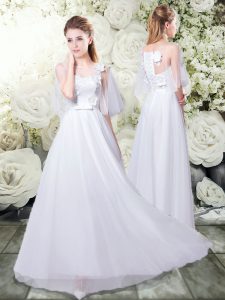 Low Price White Lace Up Wedding Gown Appliques Half Sleeves Floor Length