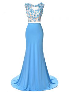 Sleeveless Brush Train Hand Made Flower Backless Prom Evening Gown