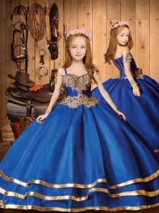 Off The Shoulder Cap Sleeves Organza Girls Pageant Dresses Beading and Ruffled Layers Brush Train Lace Up