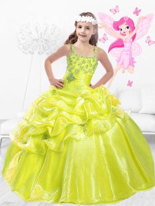 Perfect Ball Gowns Little Girl Pageant Dress Yellow Straps Organza Sleeveless Floor Length Side Zipper