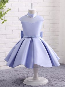 Custom Made Taffeta High-neck Cap Sleeves Zipper Beading and Bowknot and Belt Kids Formal Wear in Lavender