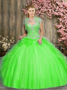 Designer Tulle Lace Up Quinceanera Gown Sleeveless Floor Length Beading