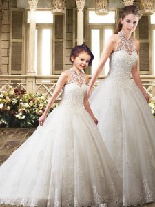 Romantic White Ball Gowns Beading and Appliques and Embroidery Quinceanera Dresses Backless Tulle Sleeveless
