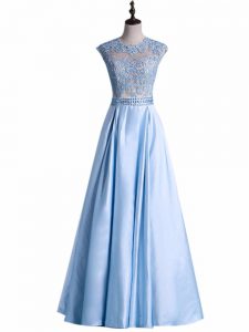 Gorgeous Taffeta Sleeveless Floor Length Homecoming Dress and Beading and Lace