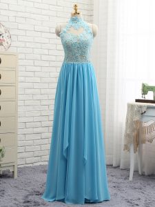 Baby Blue Sleeveless Appliques Floor Length Dress for Prom