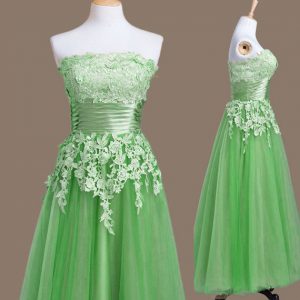 Excellent Green Sleeveless Tulle Lace Up Dama Dress for Quinceanera for Prom and Party and Wedding Party