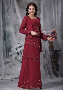 Shining Floor Length Zipper Mother of Groom Dress Burgundy for Prom and Party with Beading