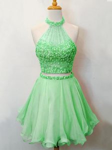 Beading Court Dresses for Sweet 16 Green Lace Up Sleeveless Knee Length