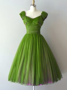 Dramatic Green Cap Sleeves Chiffon Zipper Wedding Party Dress for Prom and Party and Military Ball and Sweet 16