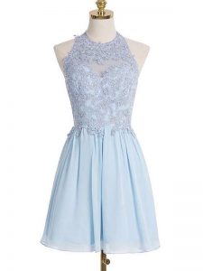 Light Blue Lace Up Court Dresses for Sweet 16 Appliques Sleeveless Knee Length