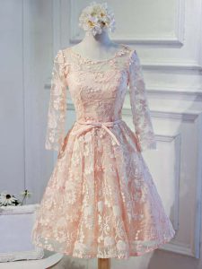 Cute Knee Length A-line Long Sleeves Peach Prom Party Dress Lace Up