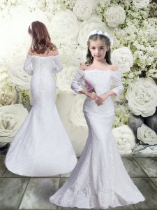 Adorable Lace 3 4 Length Sleeve Floor Length Flower Girl Dresses for Less and Lace