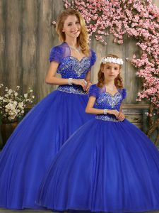 Sweetheart Sleeveless Ball Gown Prom Dress Floor Length Beading Royal Blue Taffeta