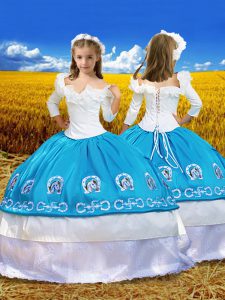 Adorable Blue And White 3 4 Length Sleeve Taffeta Lace Up Kids Formal Wear for Party and Wedding Party