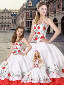 Gorgeous Floor Length White And Red Sweet 16 Dresses Sweetheart Sleeveless Lace Up
