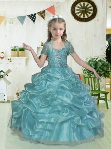 Pretty Sleeveless Lace Up Floor Length Beading and Pick Ups Girls Pageant Dresses
