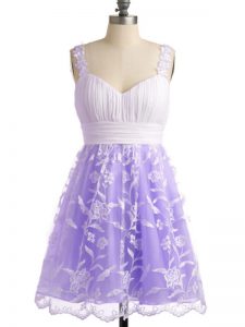 On Sale Empire Bridesmaid Gown Lavender Straps Lace Sleeveless Knee Length Lace Up