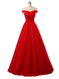 Smart Red Off The Shoulder Neckline Ruching Juniors Evening Dress Sleeveless Lace Up