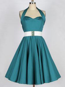 Belt Dama Dress for Quinceanera Teal Lace Up Sleeveless Knee Length