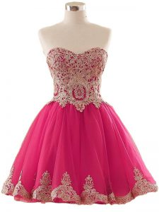 Custom Design Hot Pink Sweetheart Lace Up Appliques Evening Dress Sleeveless