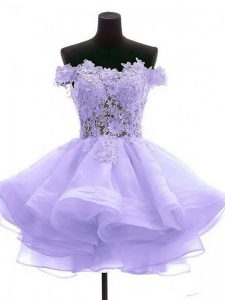 Ideal Lavender Off The Shoulder Neckline Lace and Appliques Prom Party Dress Sleeveless Zipper