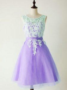 Adorable Lavender Sleeveless Lace Knee Length Court Dresses for Sweet 16