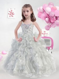 Discount Grey Little Girls Pageant Dress Wholesale Party and Wedding Party with Beading and Ruffles Straps Sleeveless La