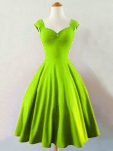 Super Sleeveless Taffeta Mini Length Lace Up Court Dresses for Sweet 16 in Yellow Green with Ruching