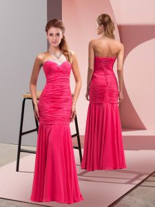 Low Price Hot Pink Mermaid Chiffon Sweetheart Sleeveless Sequins Floor Length Lace Up Prom Gown