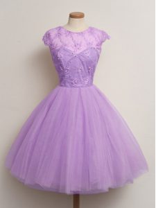 Tulle Cap Sleeves Knee Length Dama Dress for Quinceanera and Lace