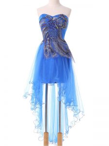 Sweetheart Sleeveless Lace Up Prom Dress Blue Tulle