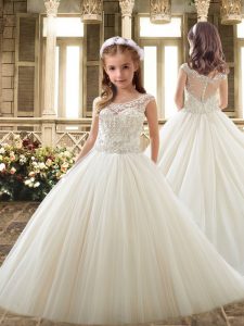White Cap Sleeves Beading and Lace Clasp Handle Toddler Flower Girl Dress