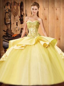 Sumptuous Yellow Lace Up Sweetheart Beading and Embroidery Ball Gown Prom Dress Taffeta and Tulle Sleeveless Court Train