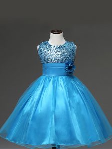 Latest Scoop Sleeveless Zipper Little Girl Pageant Gowns Baby Blue Tulle