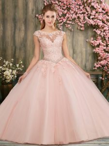 Traditional Baby Pink Lace Up 15 Quinceanera Dress Beading and Embroidery Sleeveless Floor Length