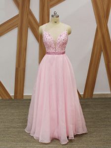 Dynamic Baby Pink Sleeveless Chiffon Zipper for Prom and Party and Sweet 16