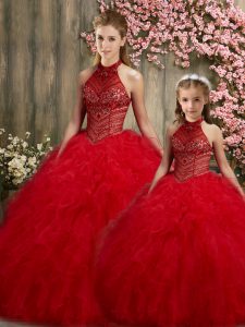 Shining Organza Sleeveless Floor Length Ball Gown Prom Dress and Beading and Ruffles