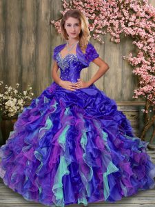 Multi-color Sleeveless Floor Length Beading and Ruffles and Pick Ups Lace Up Ball Gown Prom Dress