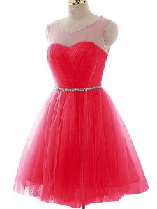 Fabulous Mini Length Coral Red Homecoming Dress Scoop Sleeveless Lace Up