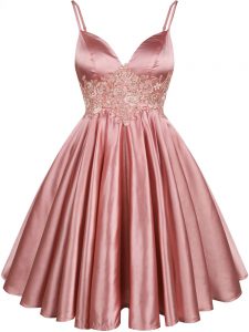 Admirable Pink Sleeveless Lace Knee Length Dama Dress